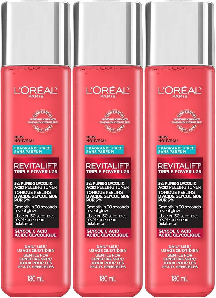 Glycolic Acid Toner Bundle - 3 Pack 6oz for Skin Care Routine