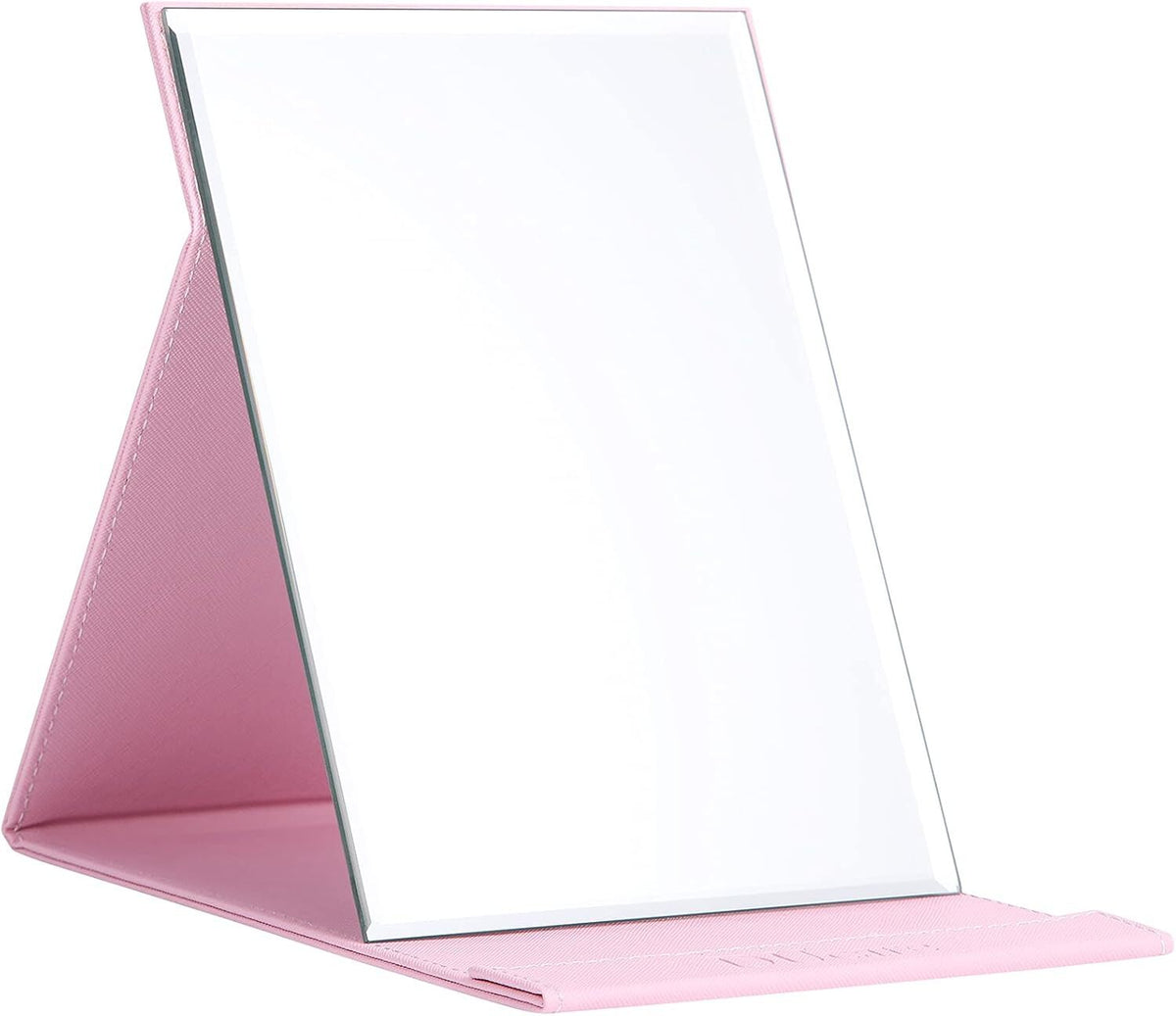 Portable Folding Vanity Mirror with Stand - Pink, Unbreakable, Travel-Ready