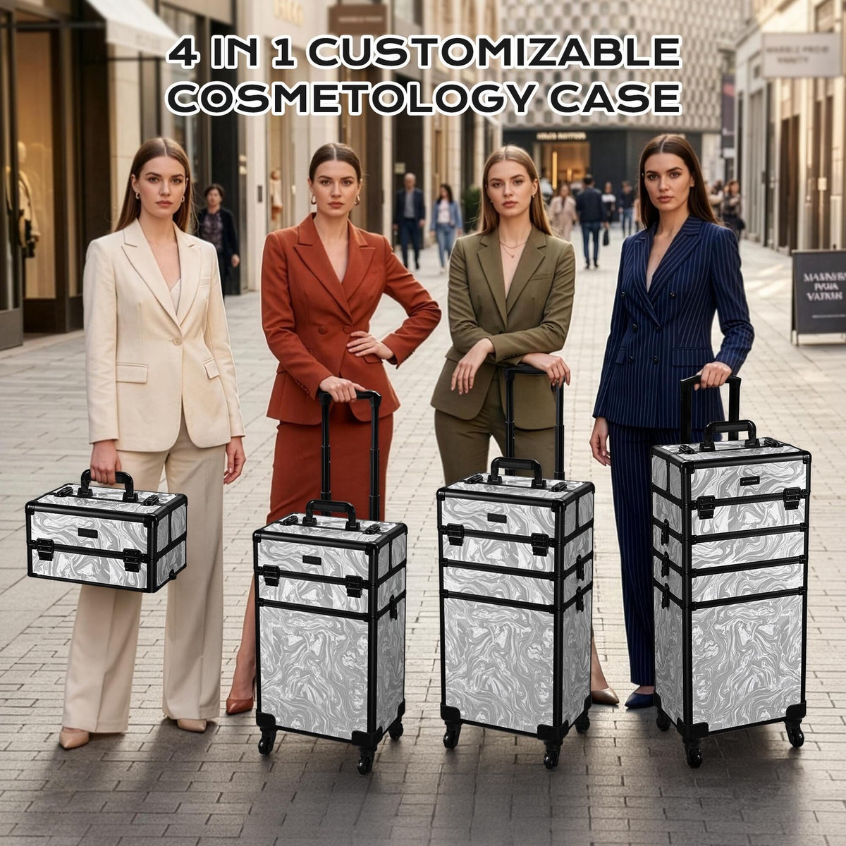 4-in-1 Rolling Makeup Train Case with Lockable Latches and Wheels - Graystone