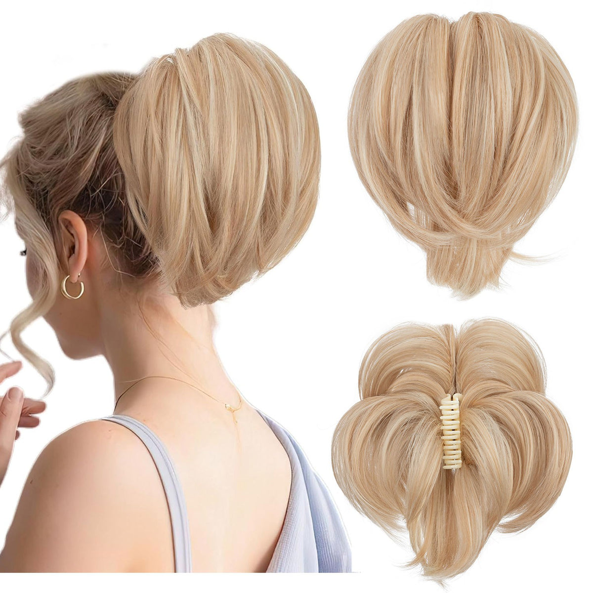 8-Inch Claw Ponytail Hair Extensions - Real Human Hair, Voluminous & Versatile Clip-In Style