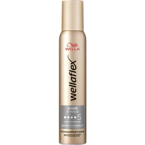 Wella Wellaflex Shine & Hold Hair Mousse Level 5 - 200ml, Strong Hold & Shine