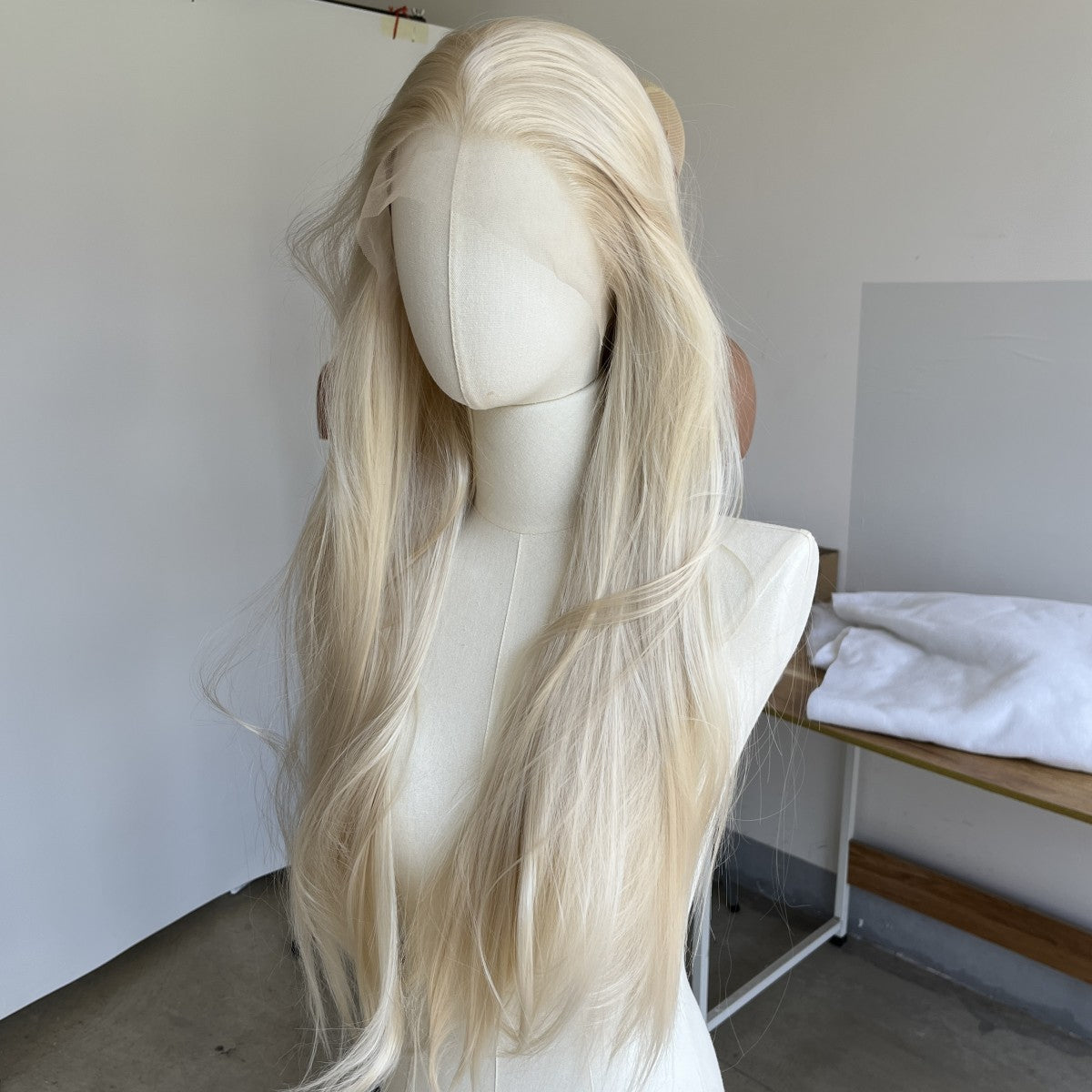 Platinum Blonde Lace Front Wigs Long Straight Synthetic Hair - Wear and Go