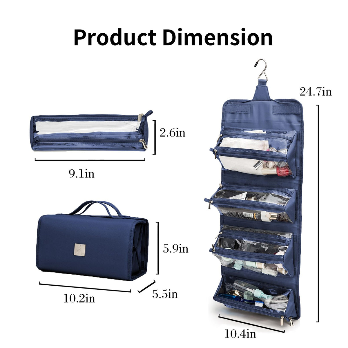 Travel Makeup Bag with Clear TSA Approved Pouches & Hanging Organizer
