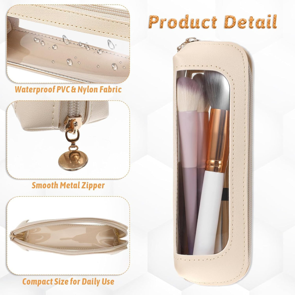Travel Makeup Brush Bag Organizer with Zipper and Transparent PVC
