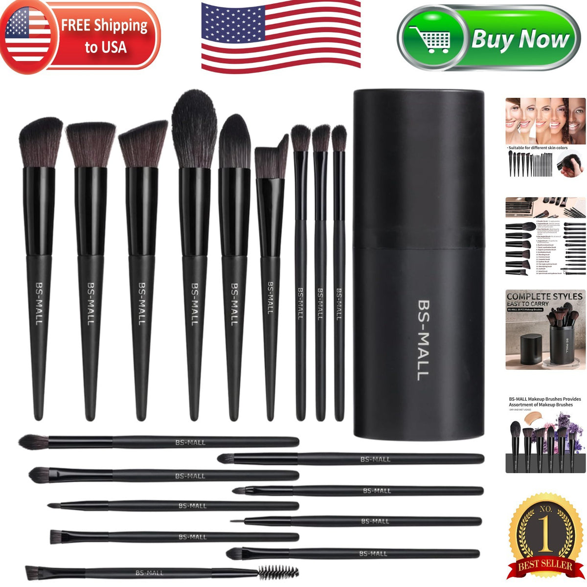 18-Piece Synthetic Makeup Brush Set with Black Travel Case for Flawless Application