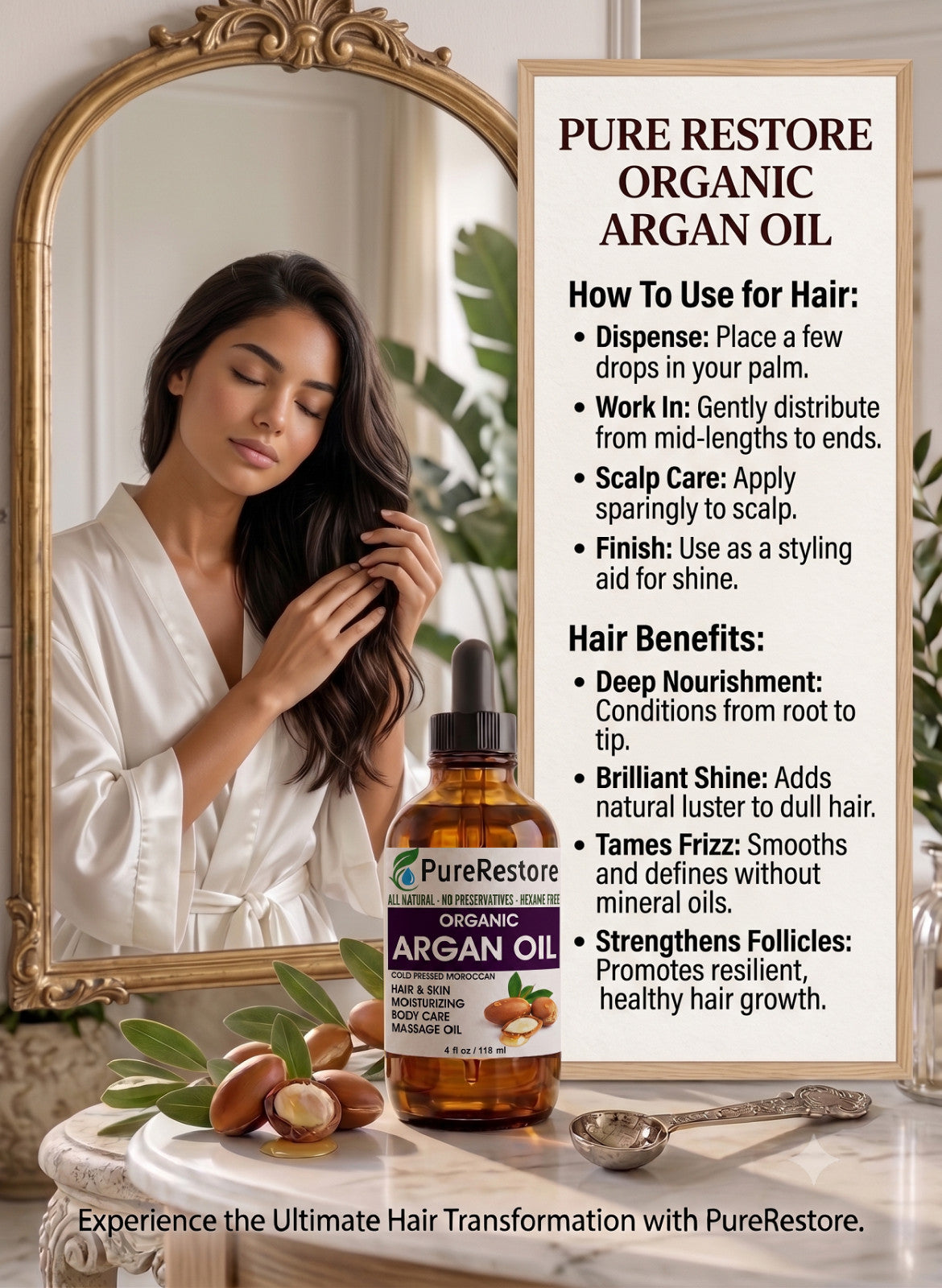 PureRestore Organic Argan Oil - Multi-Purpose Skin, Hair & Body Oil