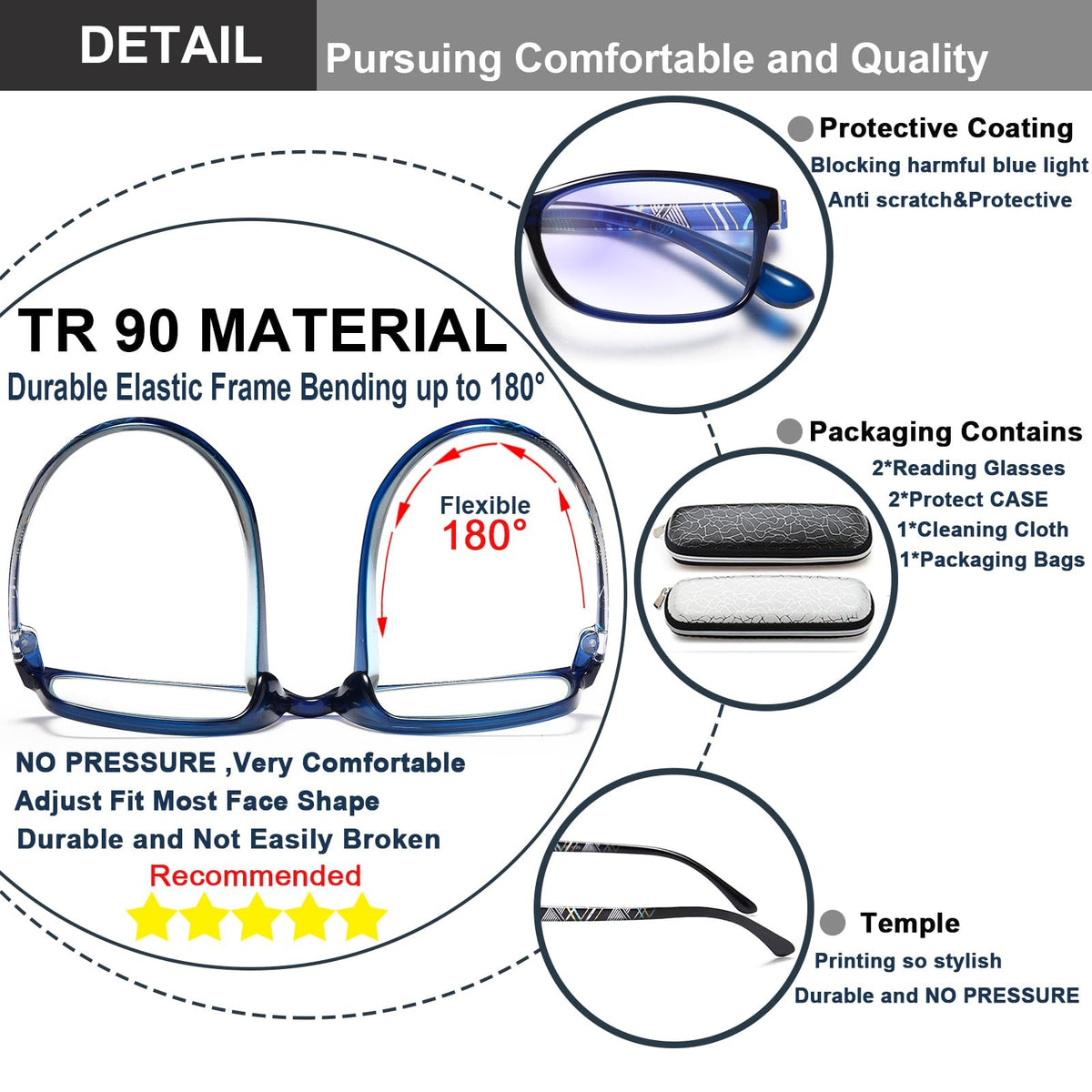 Blue Light Blocking Reading Glasses 2 Pack for Men Women - Stylish Comfort