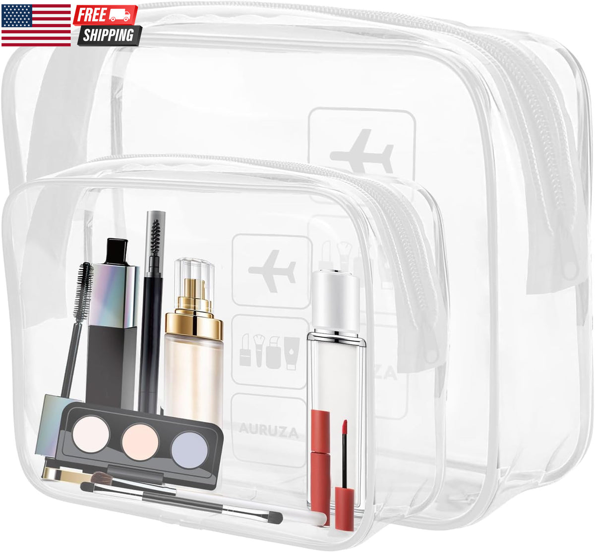 Clear Travel Makeup Bag - TSA Approved PVC Cosmetic Organizer - Multi-Size