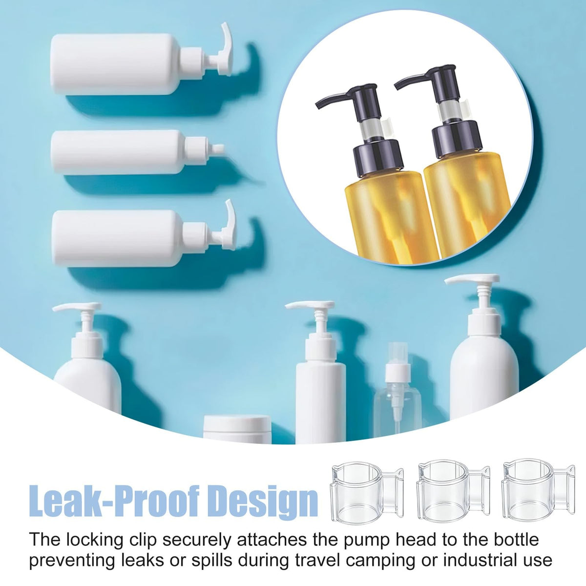 Leakproof Cosmetic Dispenser Pump Lock Clips 30 Pack Travel & Camping