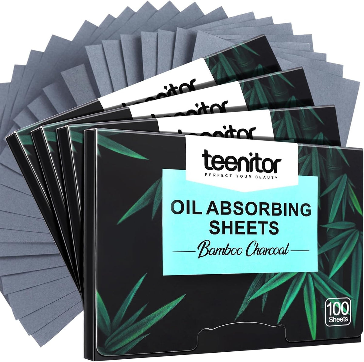 Bamboo Charcoal Oil Blotting Sheets for Face - 400 Count, Oil Absorbing, Makeup Friendly, Large Size