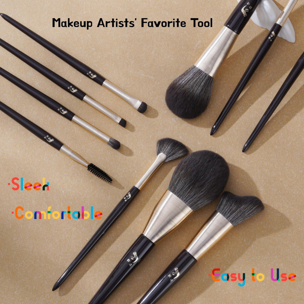 10-Piece Makeup Brush Set with Travel Case and Puffs for Beginners