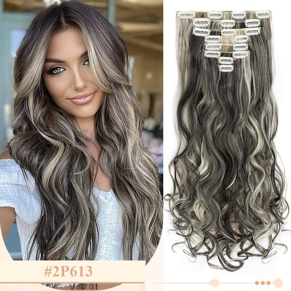 Clip-In Hair Extensions Full Head Ombre Highlight Synthetic Thick Hair 8-24 Inches