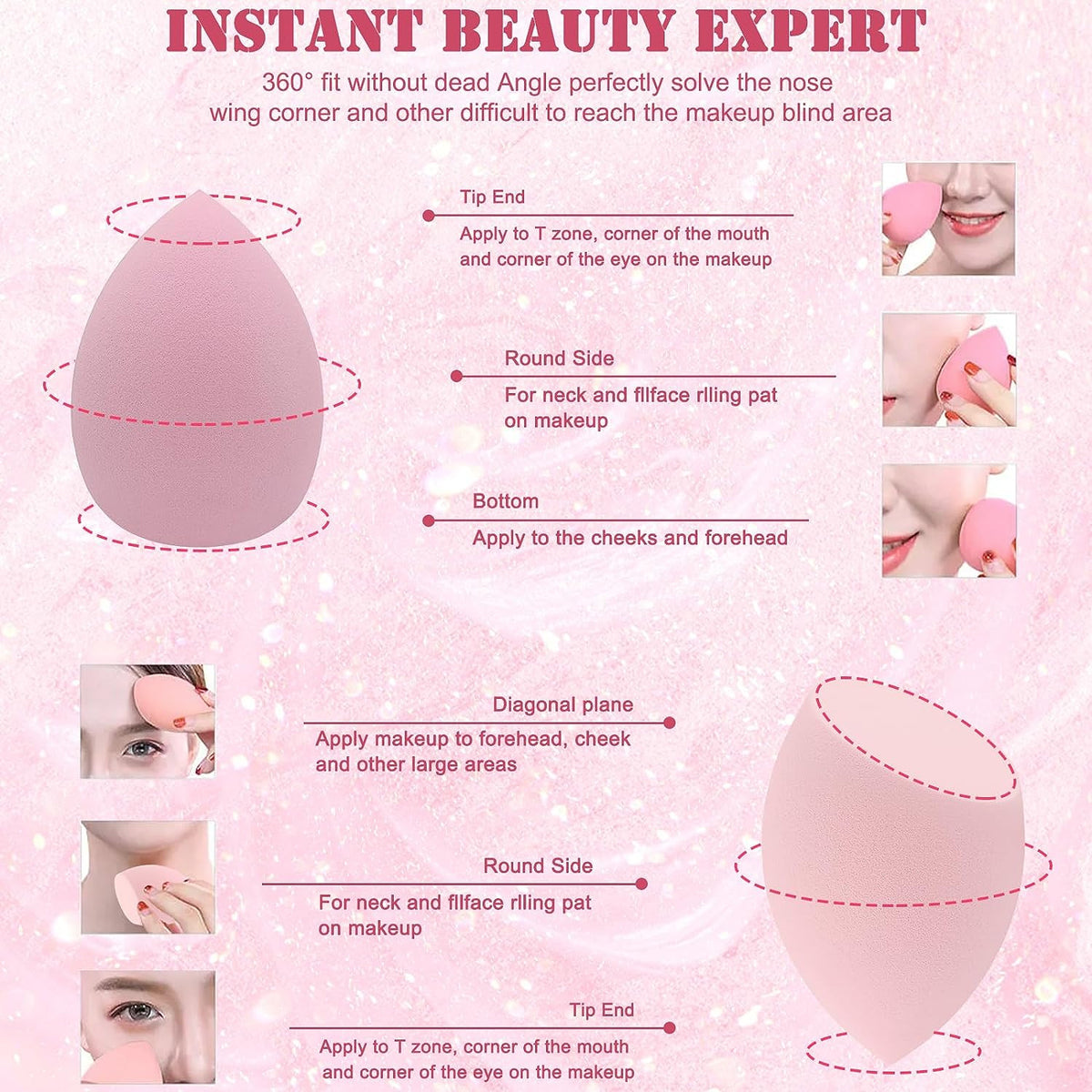Professional Makeup Sponge Set with 6 Colorful Blending Sponges & Powder Puffs