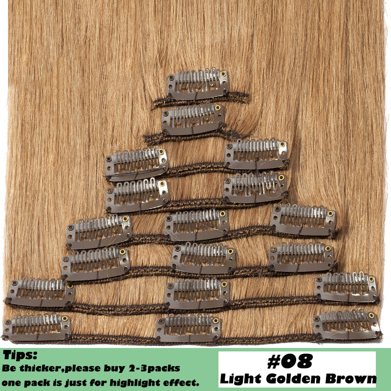 Clip-In Hair Extensions Full Head Set - 100% Remy Human Hair, Straight, Thick, Multiple Colors & Lengths
