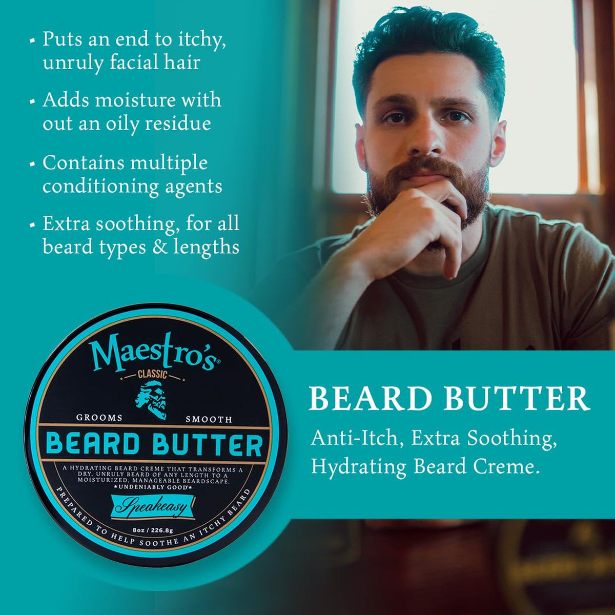 Hydrating Beard Butter for All Beard Types - Anti-Itch & Moisturizing 4 oz