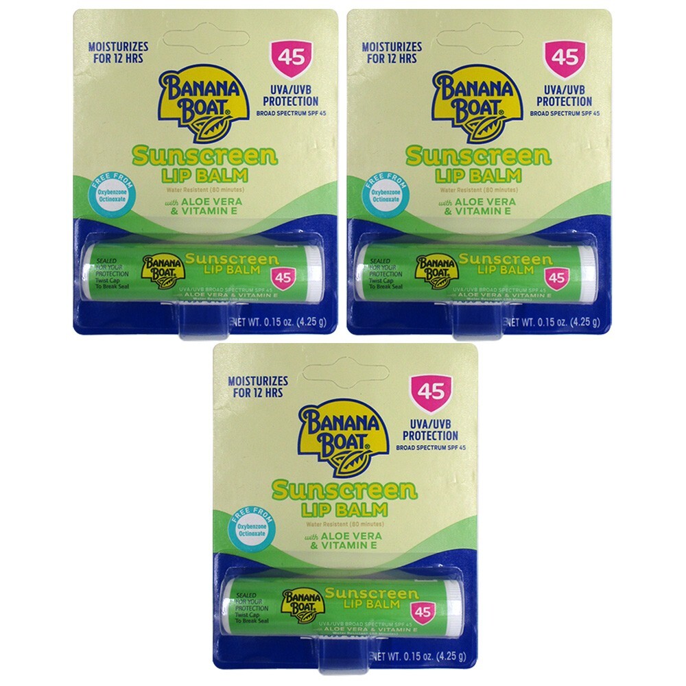 SPF 45 Lip Balm with Aloe & Vitamin E - 3 Pack, Moisturizing Sun Protection