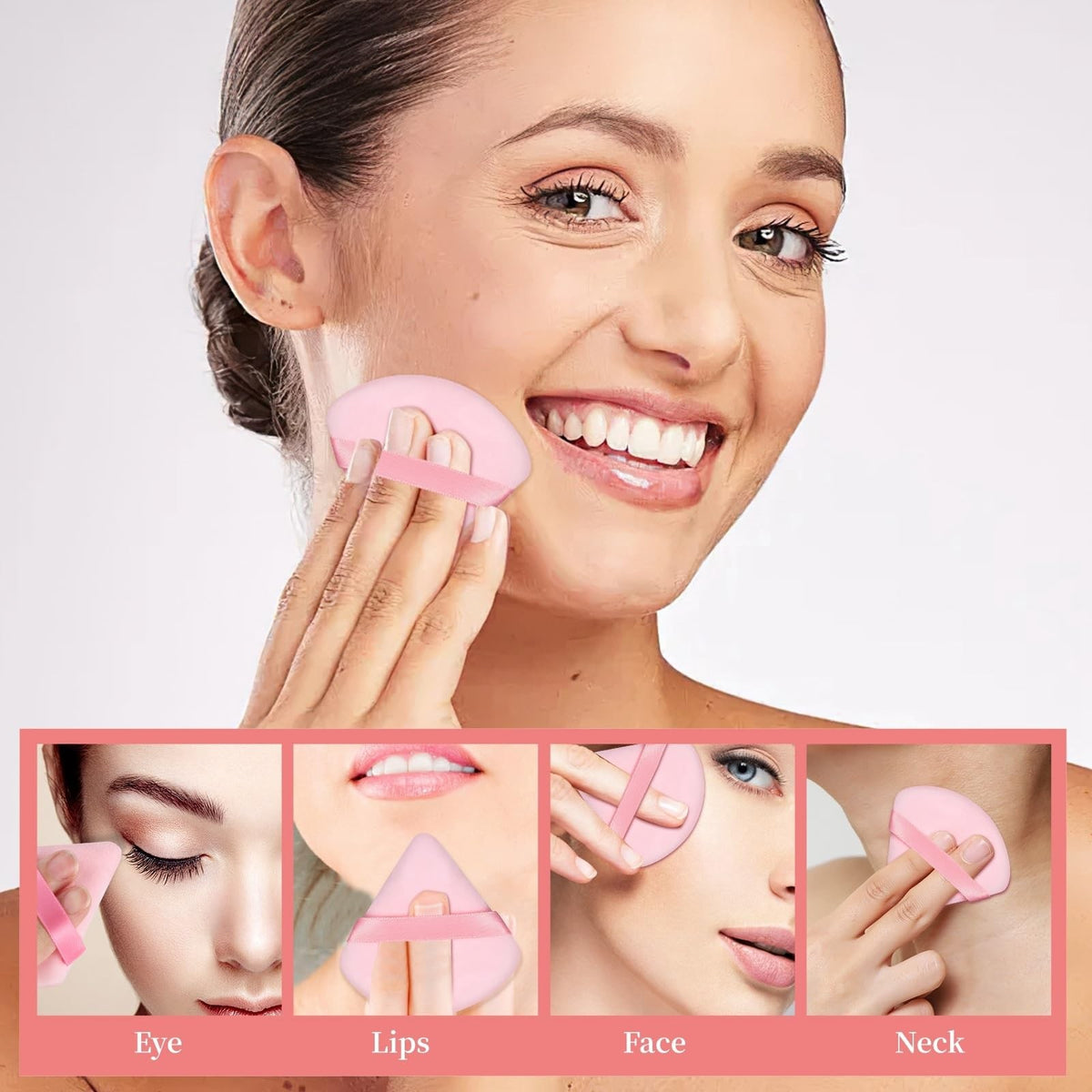 Pink Makeup Powder Puffs Set of 6 - Soft Triangle & Round Design for Face & Body