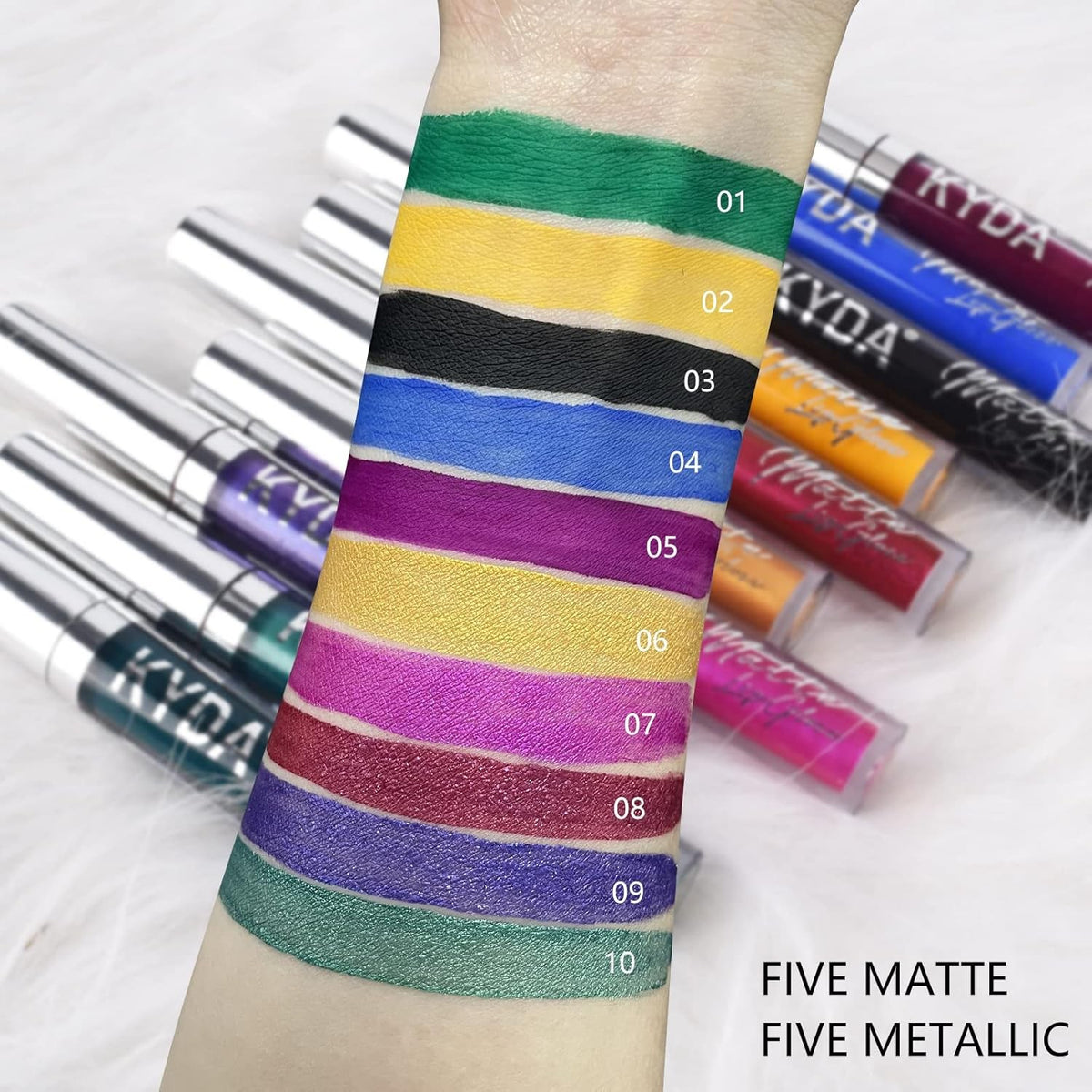 10 Colors Lipstick Set - Metallic & Matte Long-Wear Lip Cosmetics