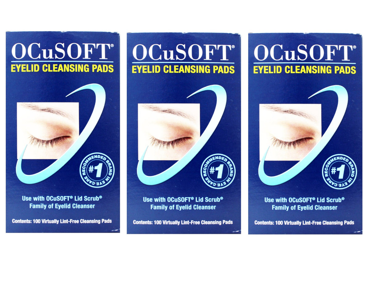 Ocusoft Eye Lid Cleansing Pads - 100 Count, 3 Pack, Line-Free Eyelid Hygiene
