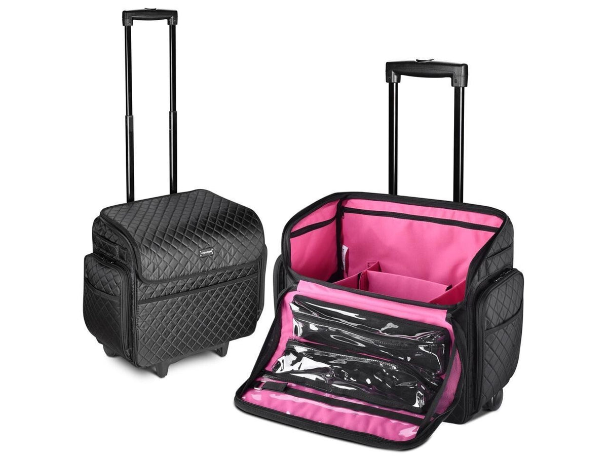 Rolling Makeup Train Case with Wheels & Large Capacity - Portable Cosmetic Organizer