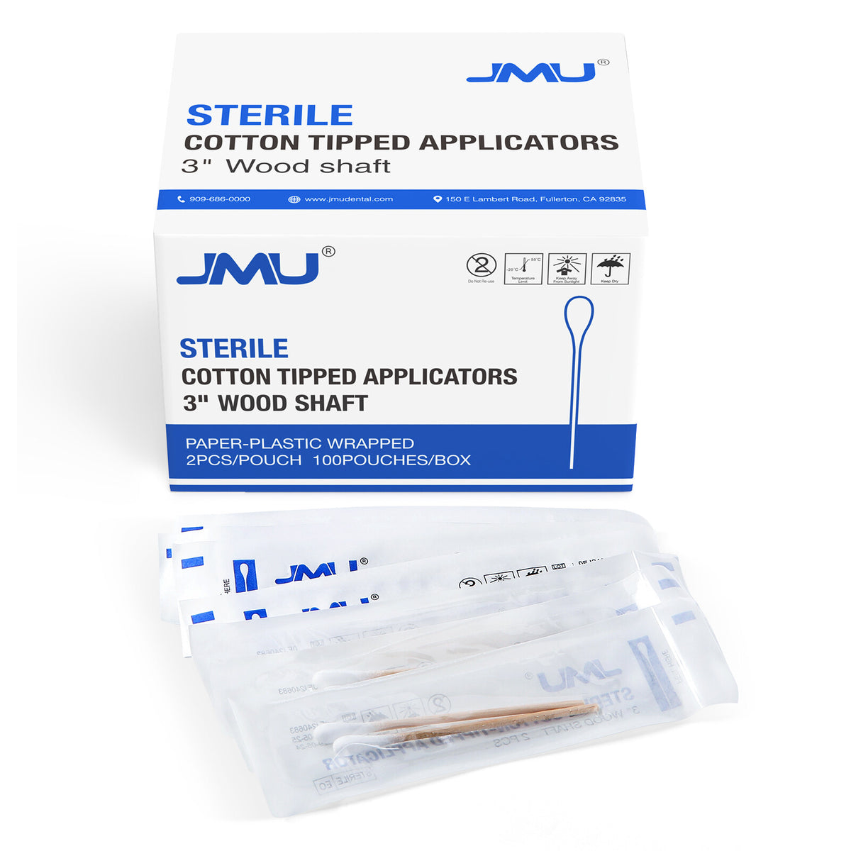 100pcs Sterile Cotton Swabs 3 Inch Applicators for Wound Care Makeup & Crafts