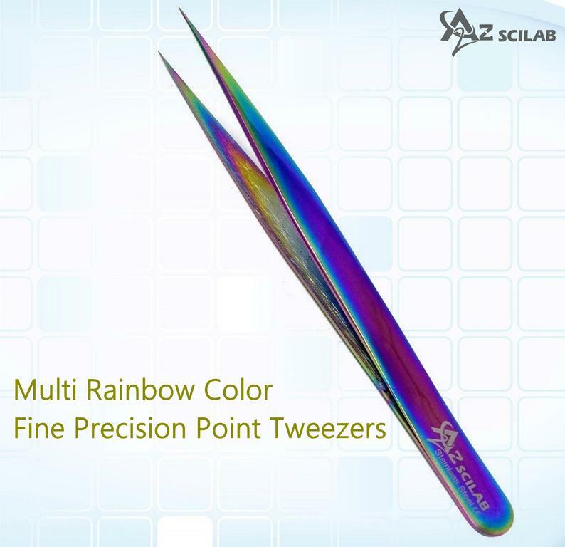 Eyelash Extension Tweezers Straight Stainless Steel Multi Rainbow Color - Professional & Precise