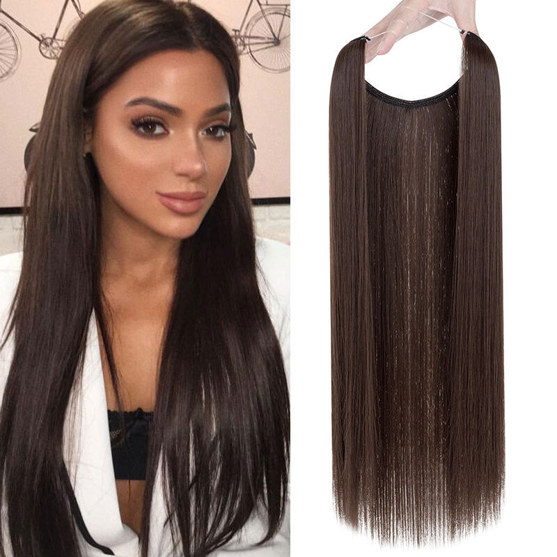 Invisible Wire Hair Extensions - Natural Synthetic Length & Body Wavy or Straight