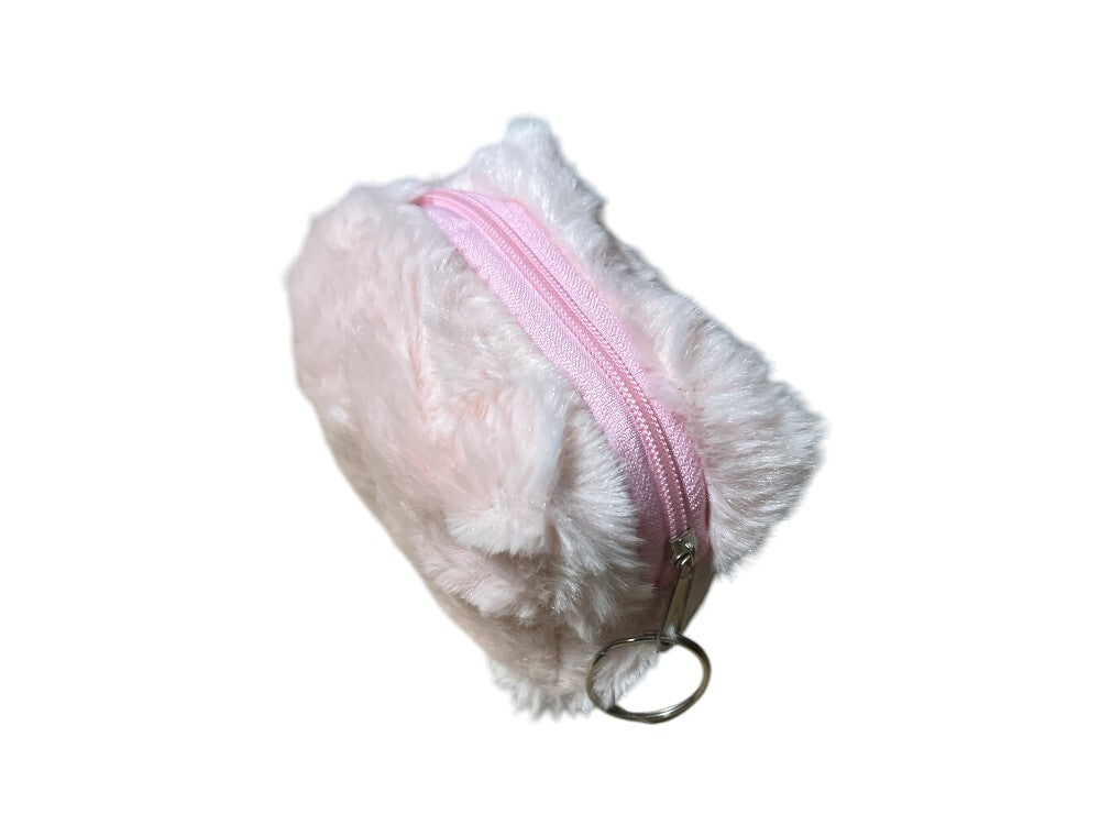 Mini Faux Fur Cosmetic Bag with Zipper and Key Ring, 4.5 Inch