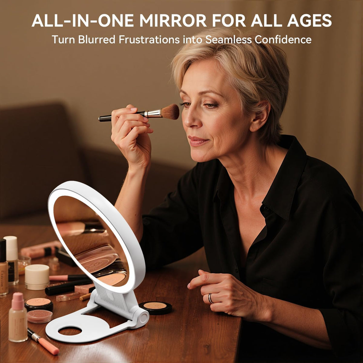 Double Sided Lighted Makeup Mirror with 30X Magnification and Dimmable Brightness