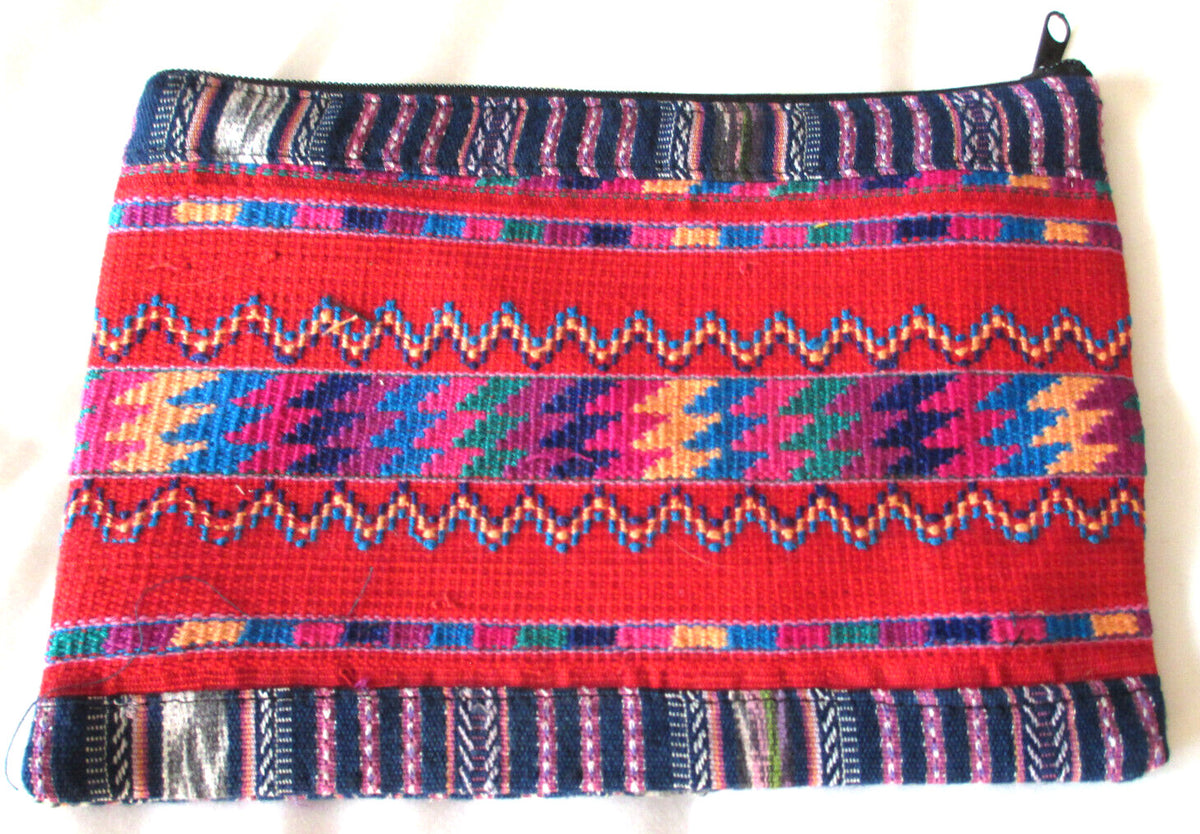 Guatemala Hand Made Huipil Wallet with Geometric Zipper Design - Indigenous Art