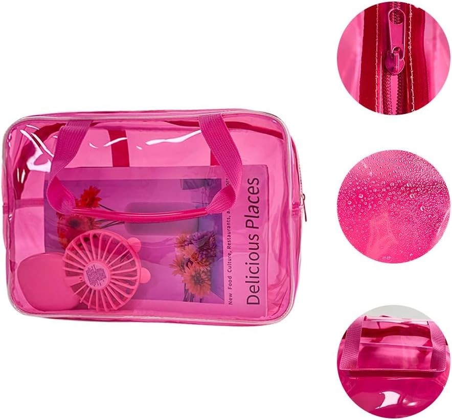 Large Pink Star Travel Cosmetic Bag with Handle, Waterproof Makeup Pouch