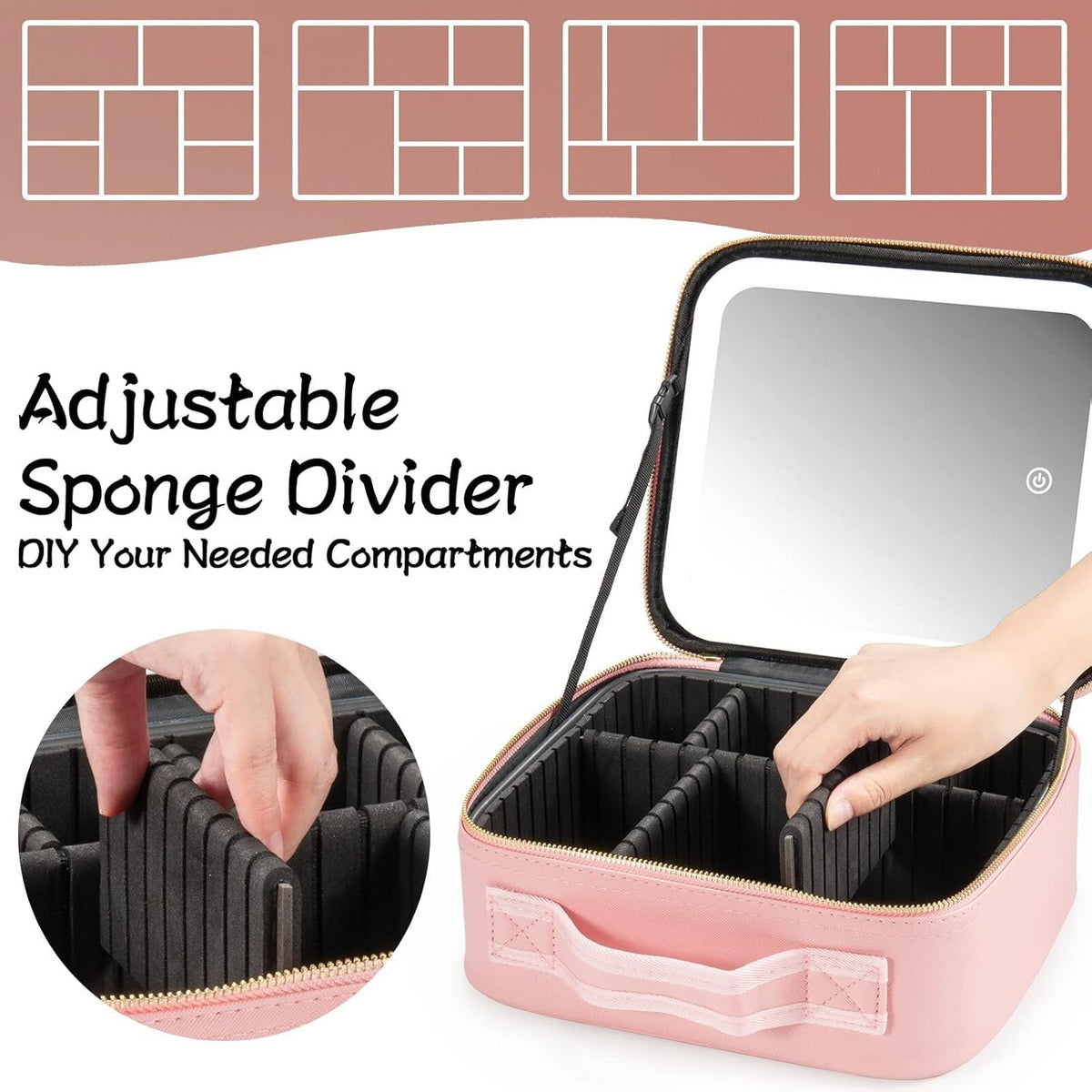 Travel Makeup Case with LED Light Mirror and Adjustable Brightness