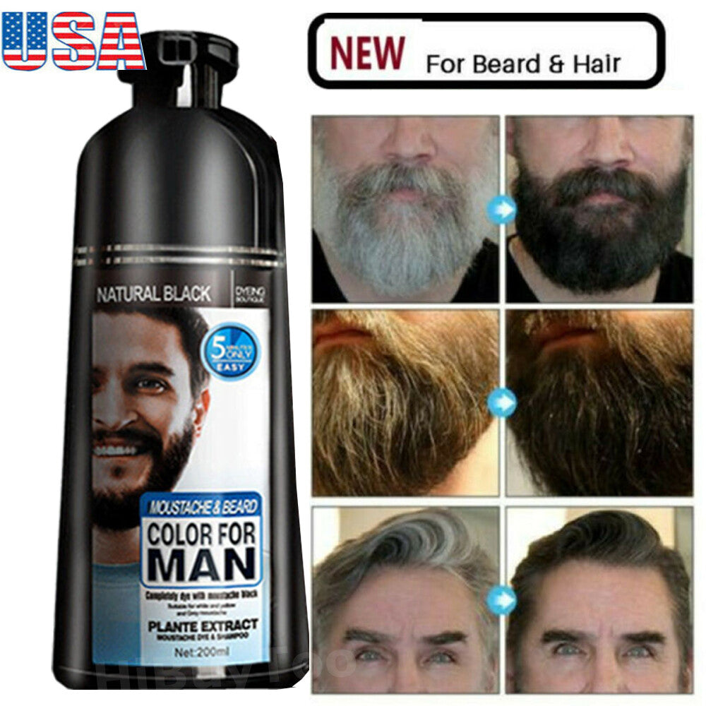 Black Beard Hair Dye Shampoo, 200ml – Permanent Coloring