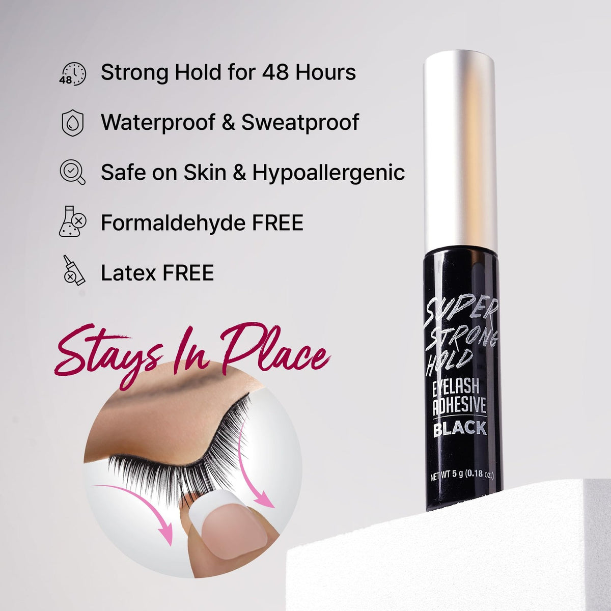Waterproof Eyelash Adhesive 3-Pack - Strong Hold, Latex & Allergy-Free