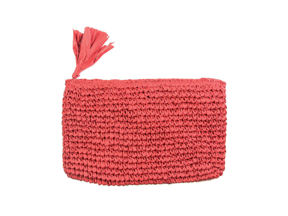 Woven Straw Tassel Clutch Bag with Zipper Closure - Light & Compact