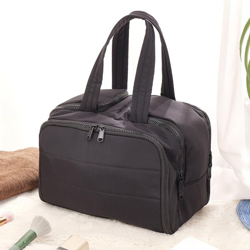 Women's Waterproof Cosmetic Bag Travel Toiletry Organizer with Multiple Compartments - Black