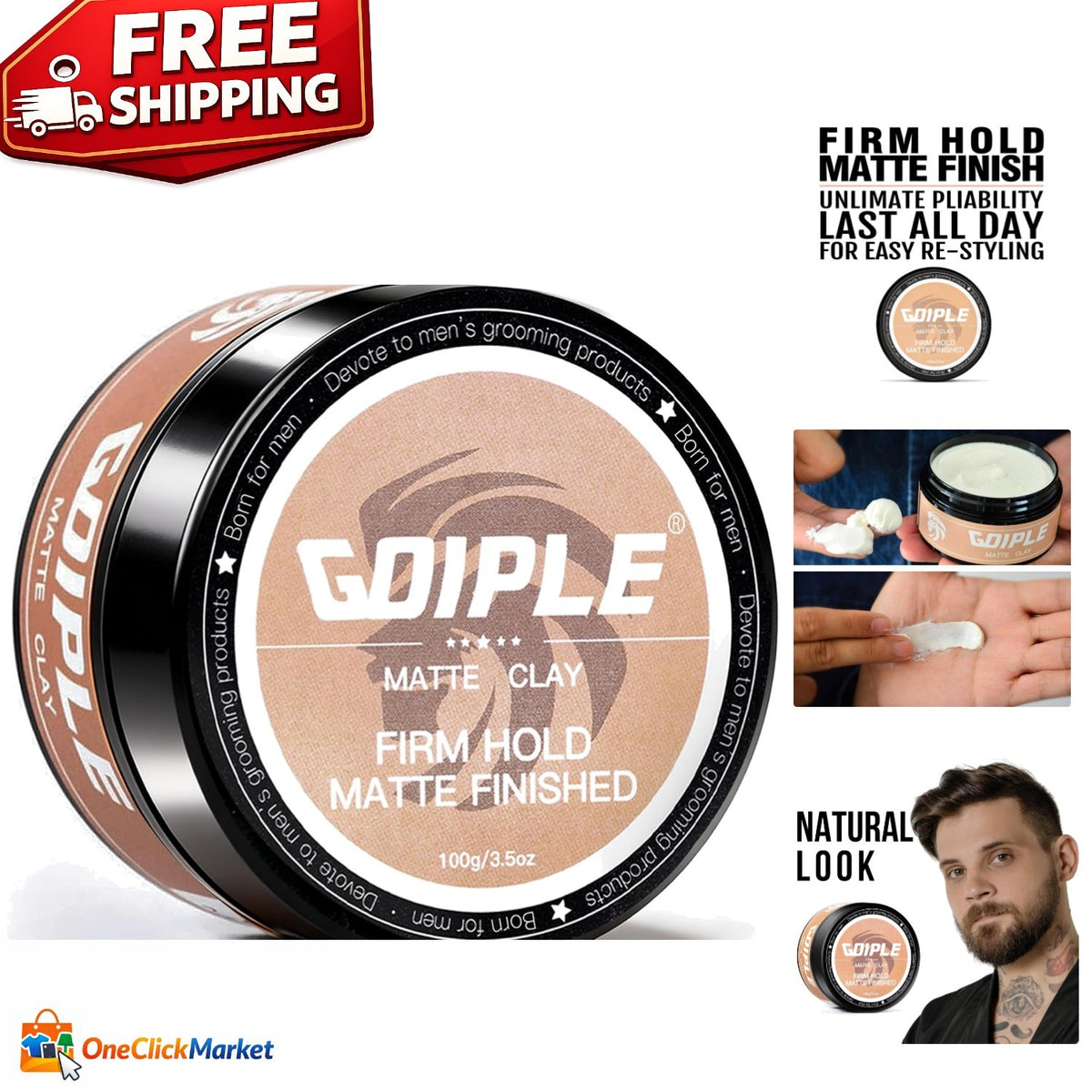 Organic Matte Hair Paste for Men - 100g Clay Pomade with Firm Hold
