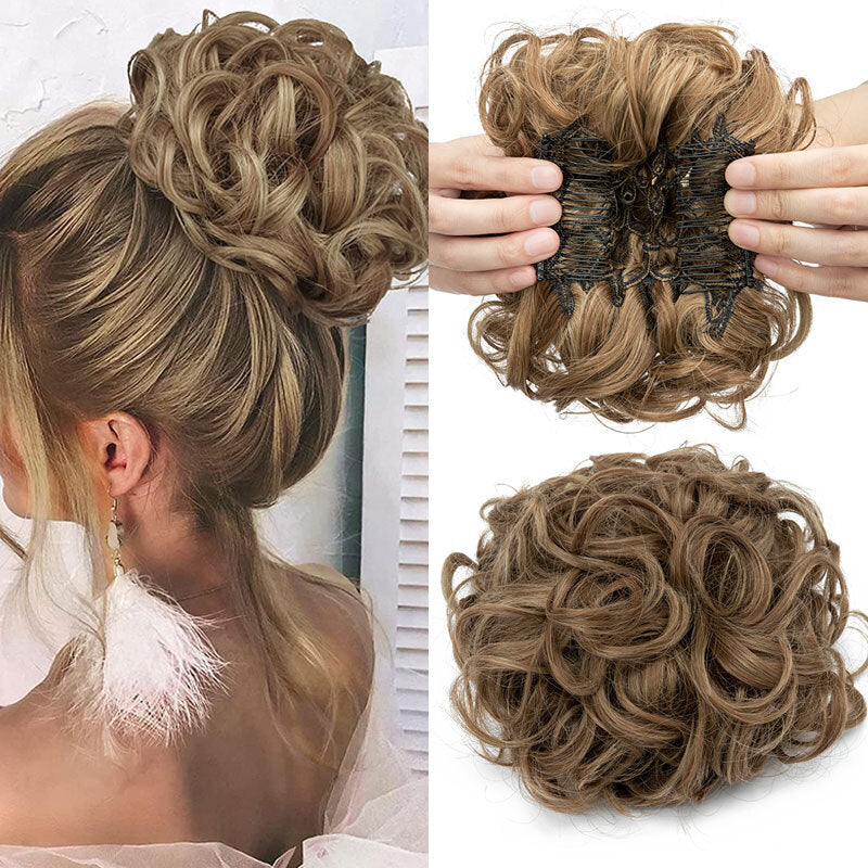 Women Ladies Curly Messy Bun Hair Piece Clip-In Extension - X-Large, Multiple Colors