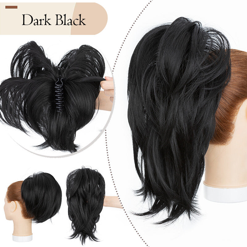 Messy Bun Scrunchie Hair Ponytail Claw Clip Updo Extensions - Thick Ombre Style