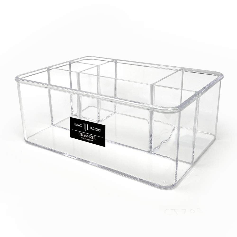 Clear Acrylic Makeup Brush Holder Organizer with 5 Compartments - 10x7x4 Inches
