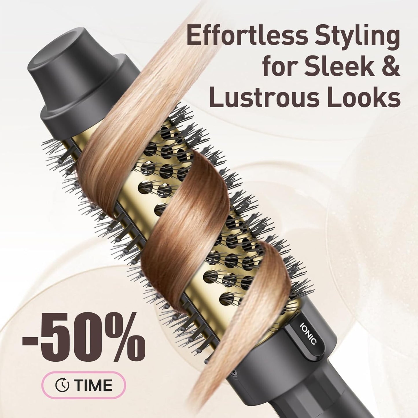 Thermal Round Hair Curling Brush 1.5 Inch with 2 Heat Settings - Black & Gold