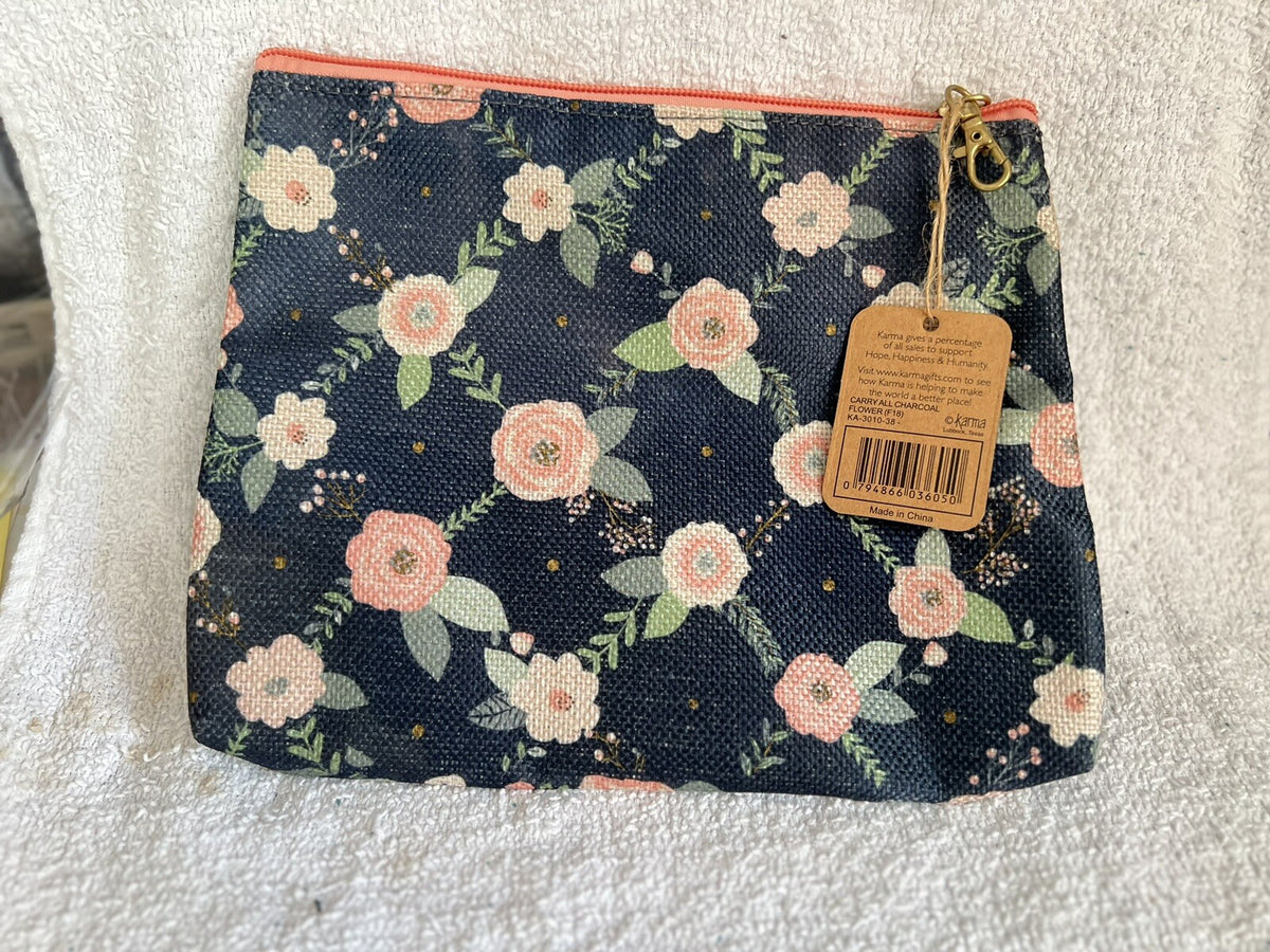 Canvas Makeup Bag with Floral Design - Portable Storage Pouch, 9x7 inches