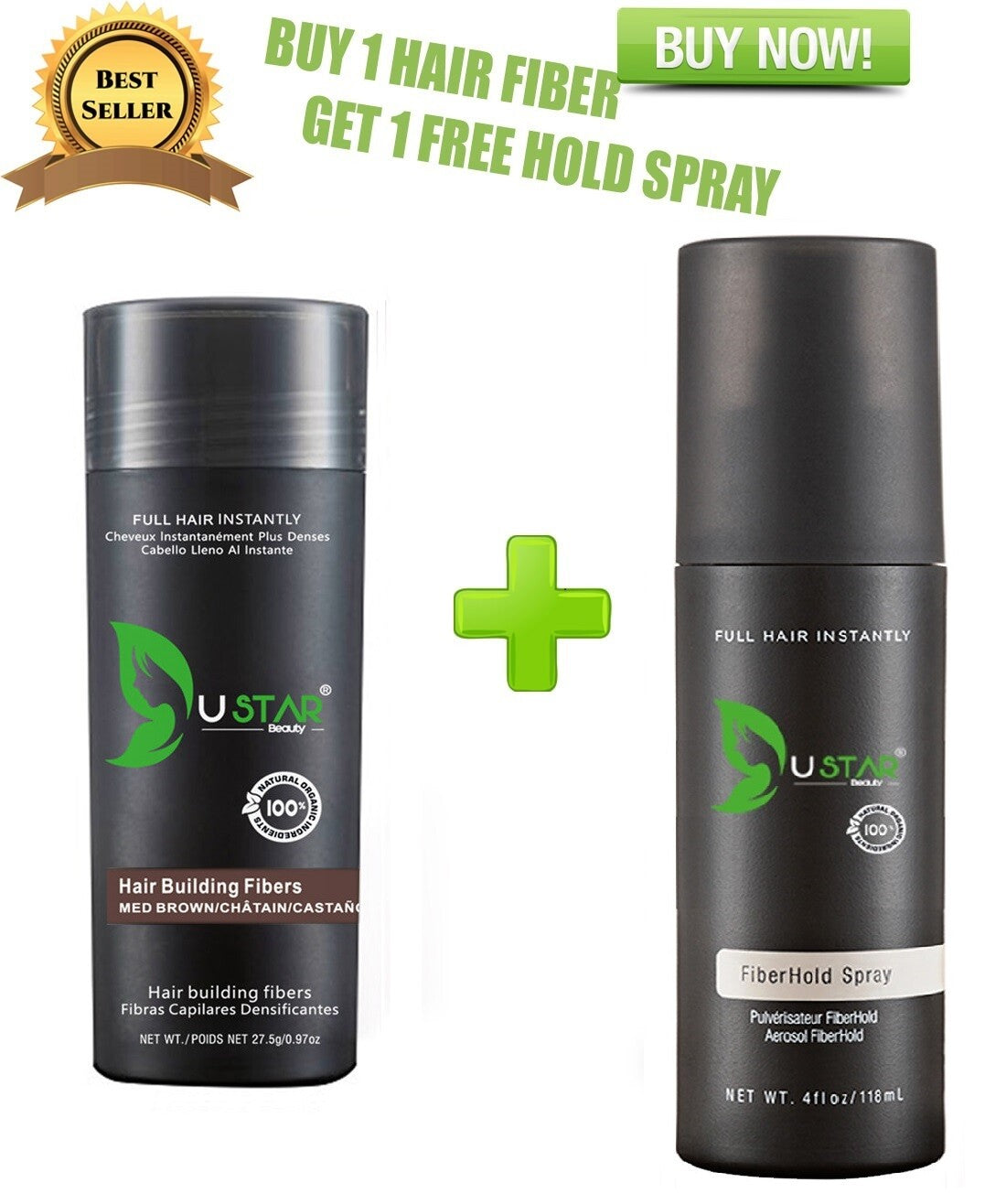Hair Building Fibers 27.5g Medium Brown with Spray