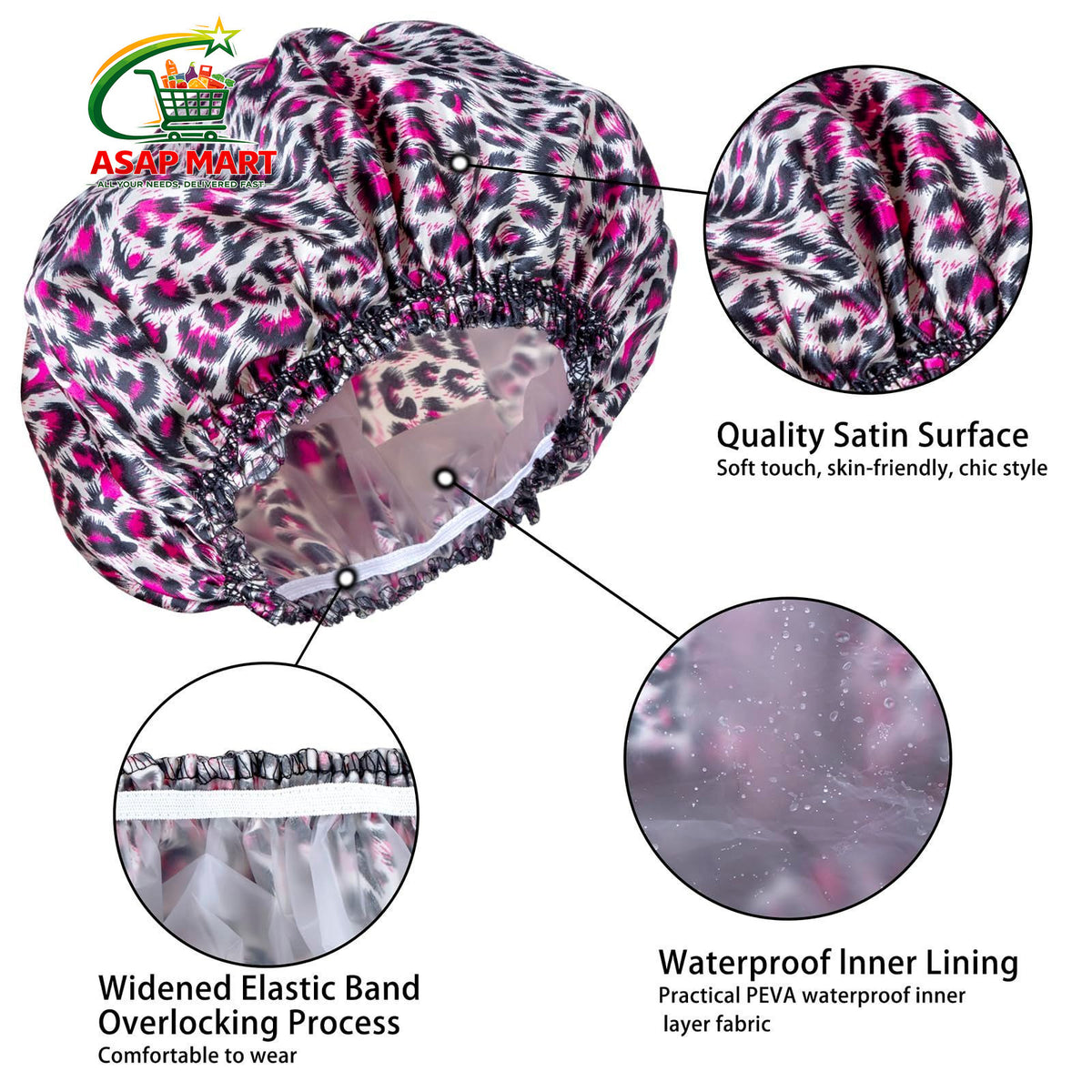 4 PCS Shower Caps for Women, Elastic General Size, Printed Color