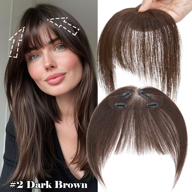 Clip-In Human Hair Bangs Extension with Wispy & French Styles - Natural & Dark Brown