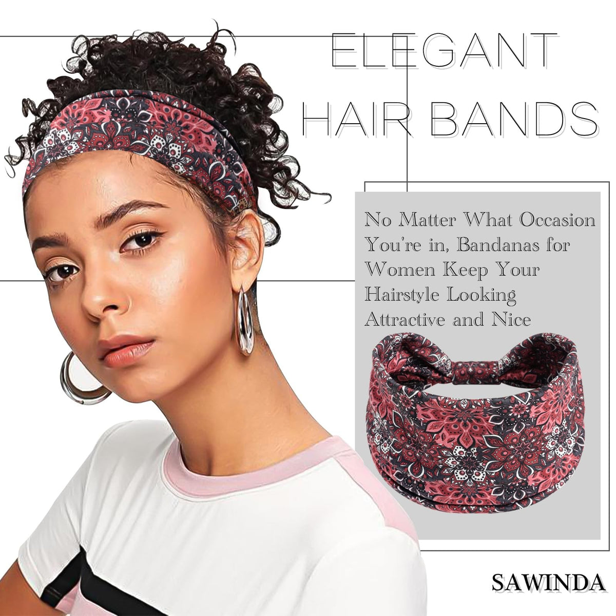 6 Pack Boho Flower Print Headbands for 1 Count (Pack of 6), Vintage