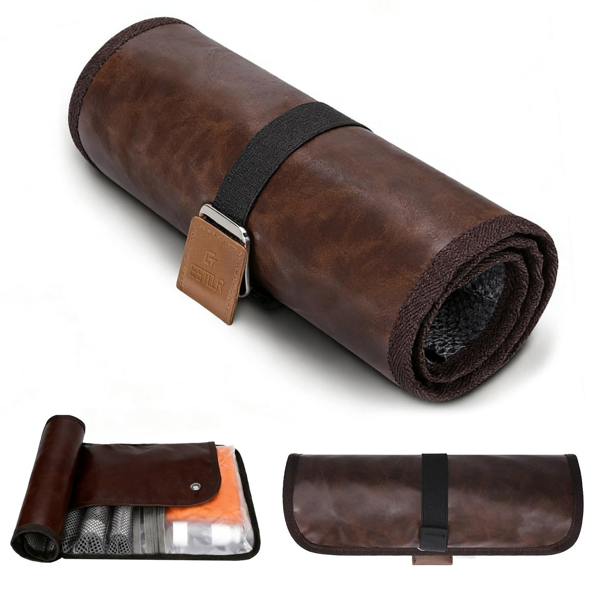 Large Men's Travel Toiletry Bag Waterproof PU Leather Organizer Roll-Up Dopp Kit