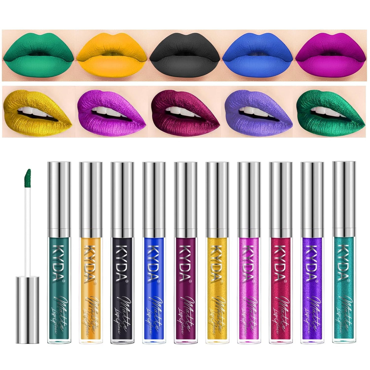 10 Colors Lipstick Set - Metallic & Matte Long-Wear Lip Cosmetics