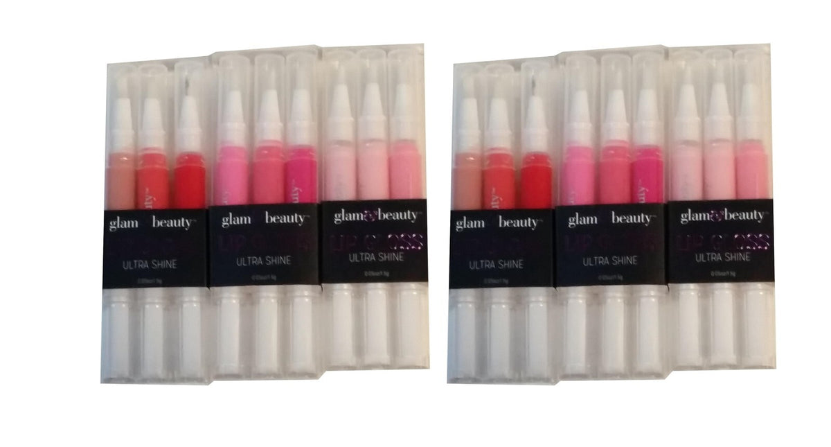 6-Pack Lip Gloss Set - 9 Shades Ultra Shine Makeup for Lips, Pink Peach & Hot Pink