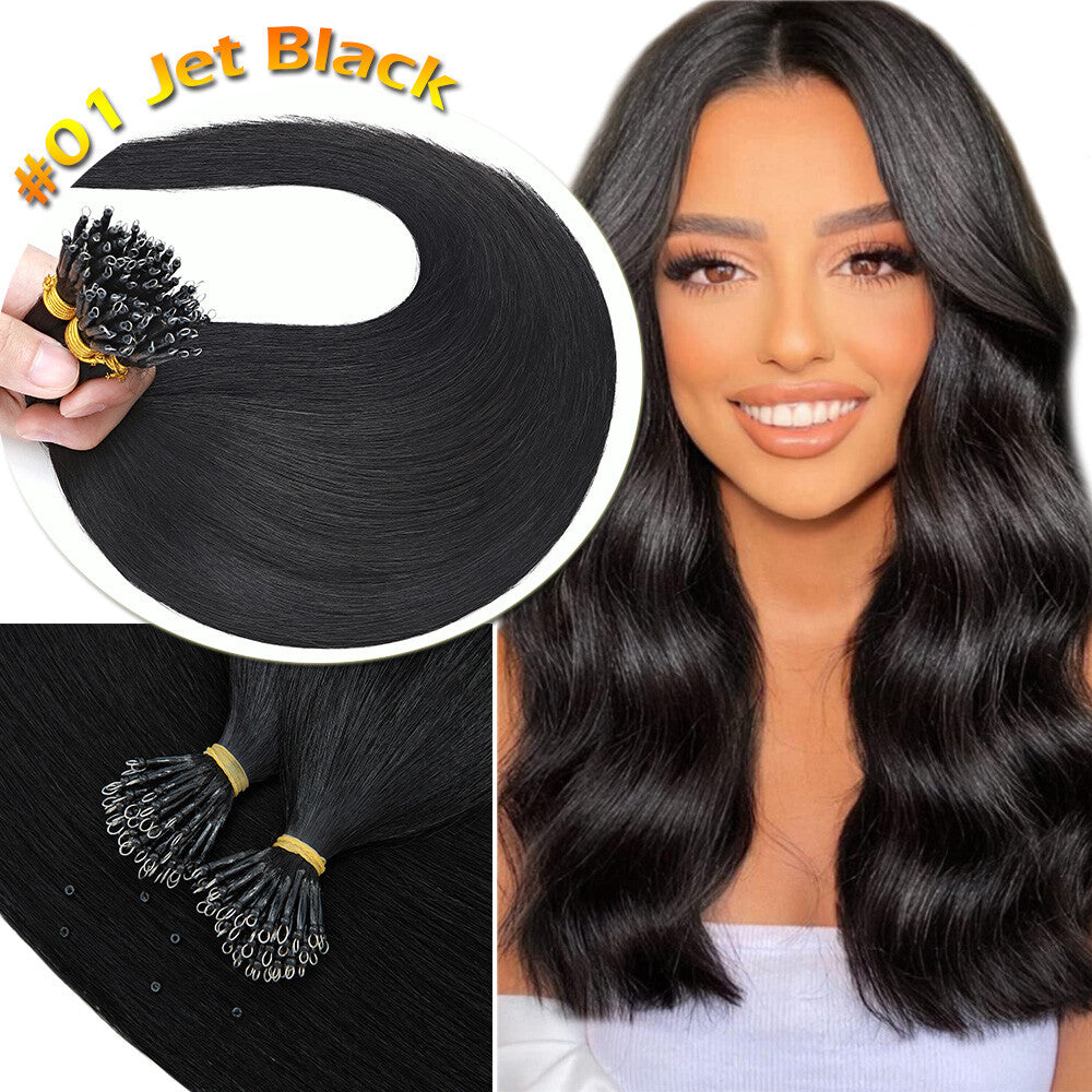 Thick Remy Human Hair Extensions Nano Ring Beaded Weft 12-24 Inch Blonde
